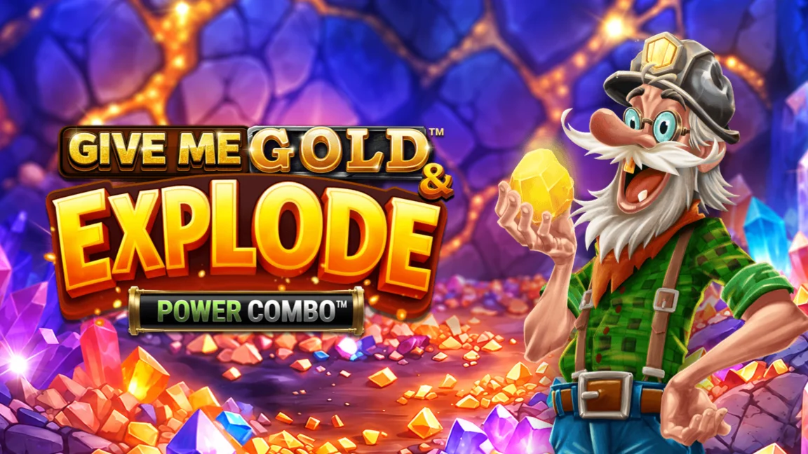The promotional header for Give Me Gold & Explode POWER COMBO™, an online slot game on Betty.ca.