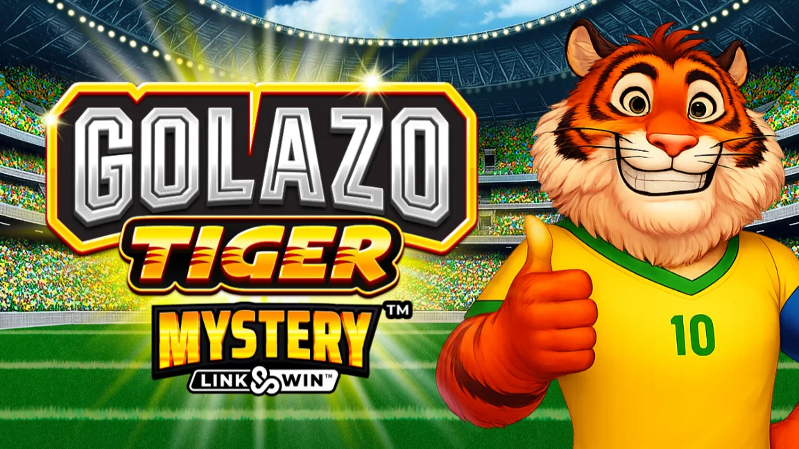 The promotional header for Golazo Tiger Mystery Link&Win, an online slot game on Betty.ca.
