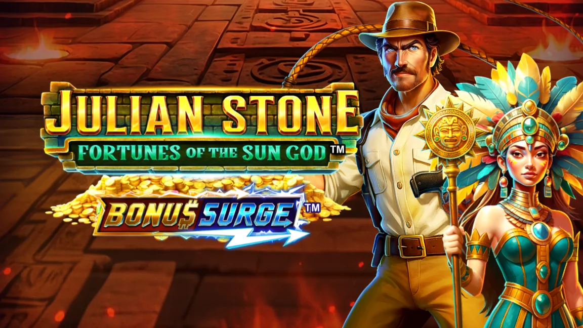 The promotional header for Julian Stone: Fortunes of the Sun God™, an online slot game on Betty.ca.
