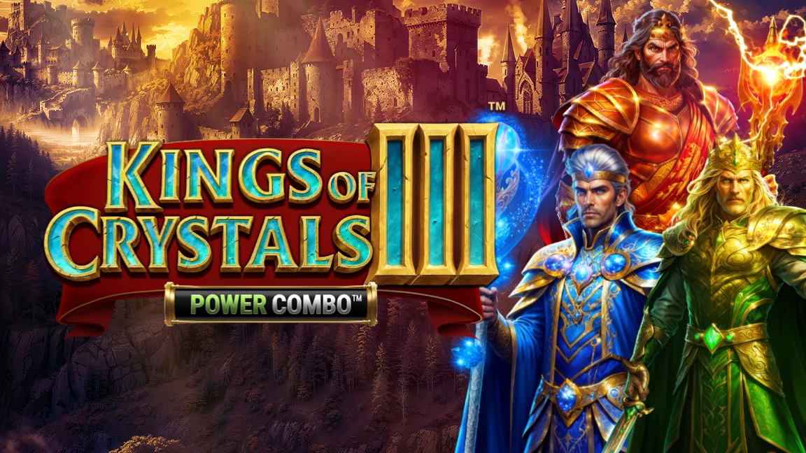 The promotional header for Kings of Crystals III POWER COMBO™, an online slot game on Betty.ca.