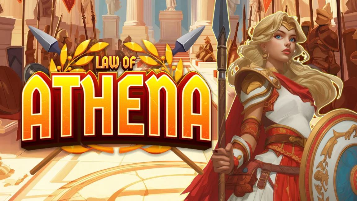 The promotional header for Law of Athena™, an online slot game on Betty.ca.