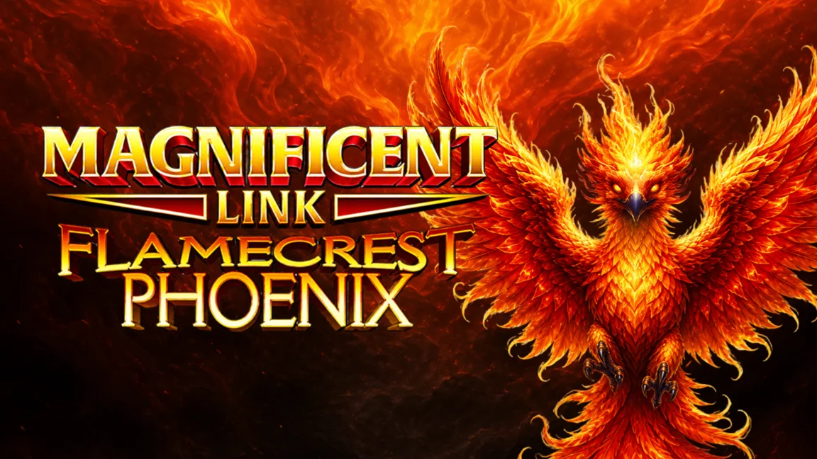 The promotional header for Magnificent Link Flamecrest Phoenix™, an online slot game on Betty.ca.