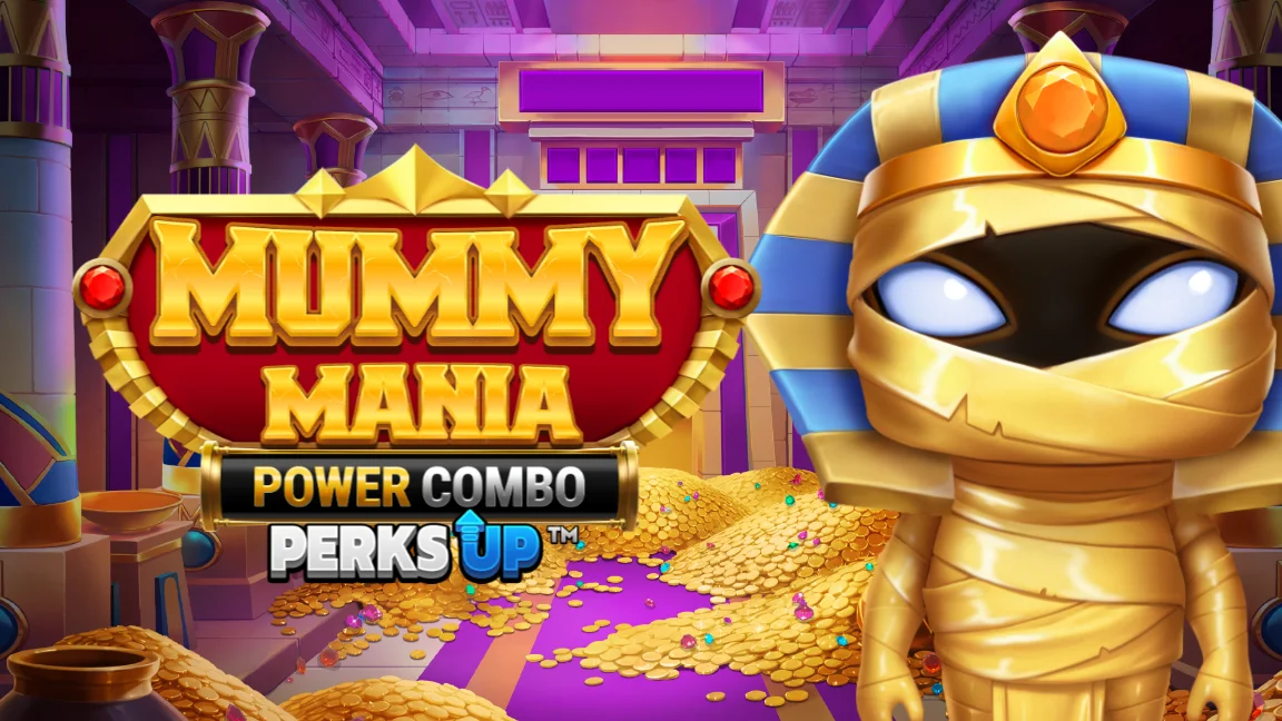 The promotional header for Mummy Mania Perks Up™ Power Combo™, an online slot game on Betty.ca.