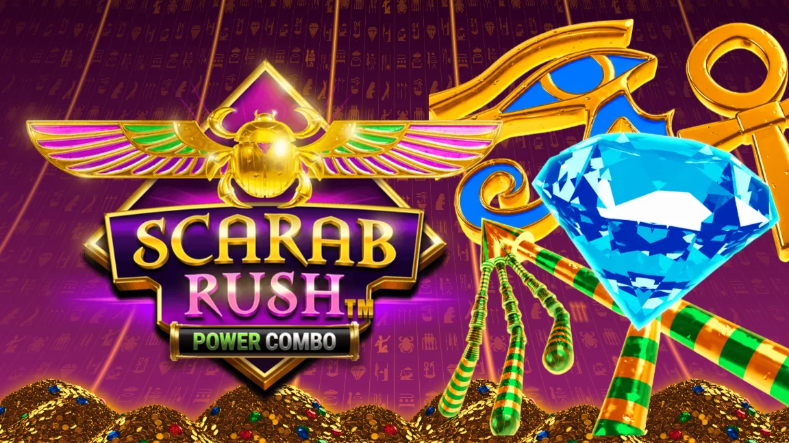 The promotional header for Scarab Rush Power Combo™, an online slot game on Betty.ca.