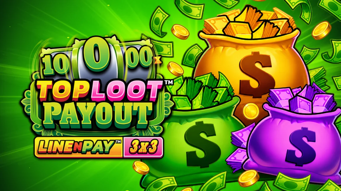 The promotional header for TopLoot Payout LineNPay™, an online slot game on Betty.ca.