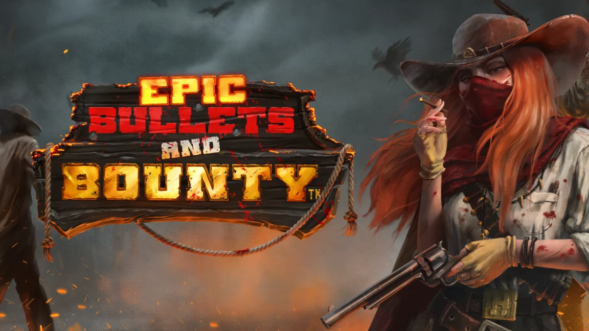 The promotional header for Epic Bullets & Bounty, an online slot game on Betty.ca.