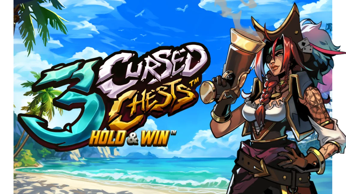 The promotional header for 3 Cursed Chests™: Hold & Win, an online slot game on Betty.ca.