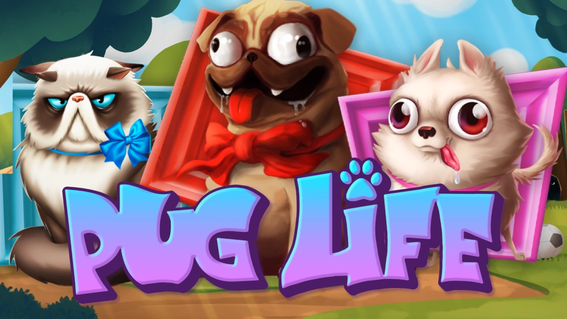 The promotional header for Pug Life, an online slot game on Betty.ca.
