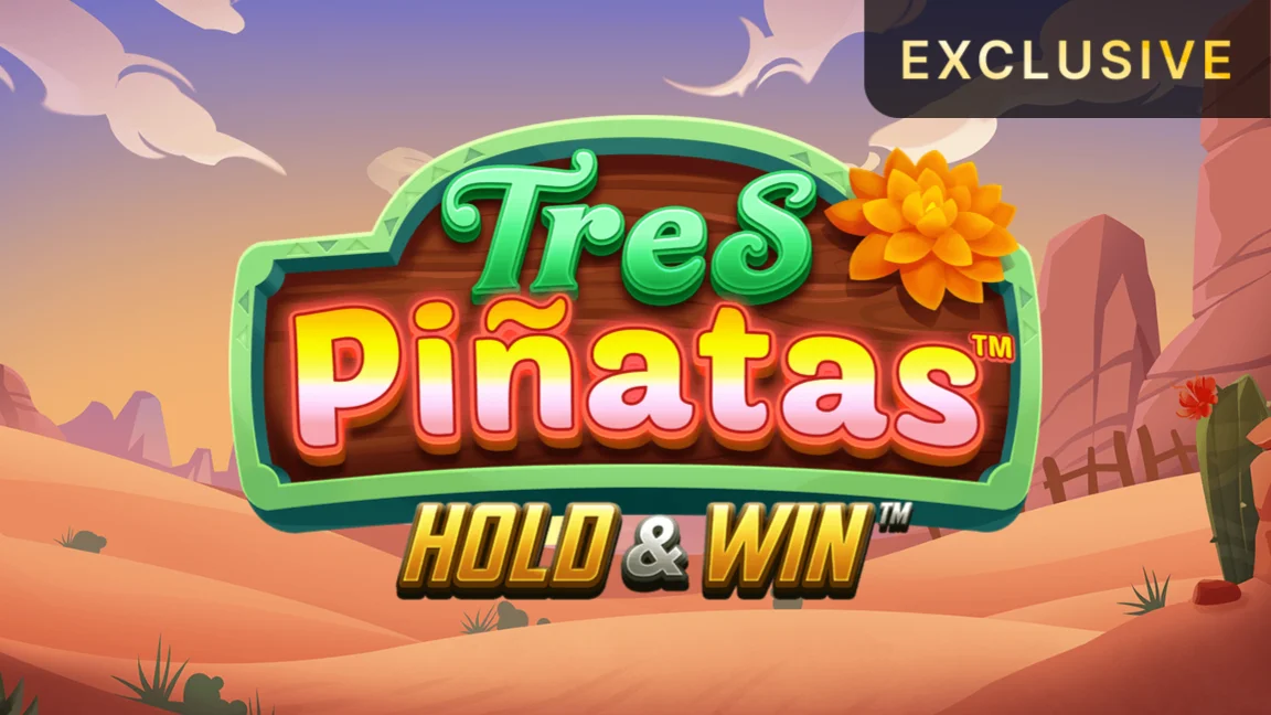 The promotional header for Tres Pinatas Hold & Win, an online slot game on Betty.ca.