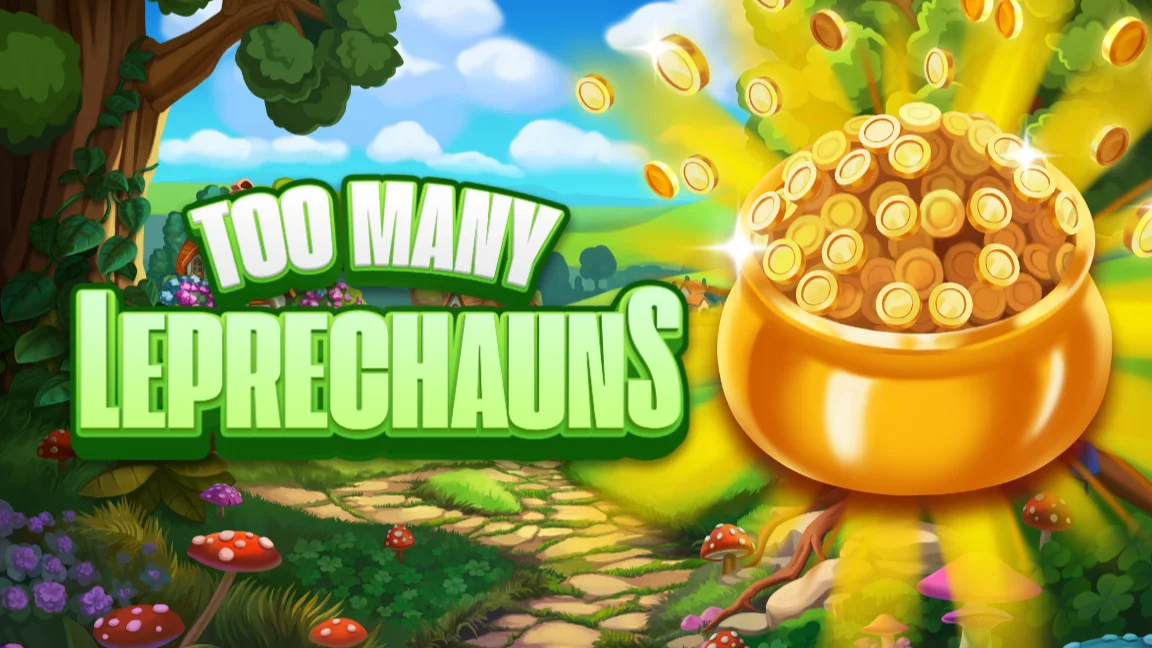 The promotional header for Too Many Leprechauns, an online slot game on Betty.ca.