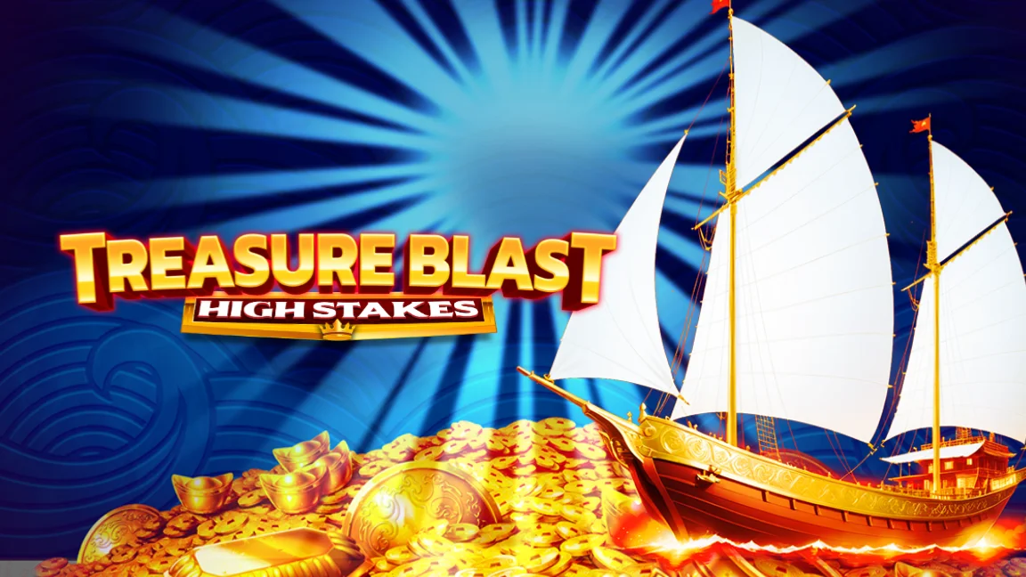 The promotional header for Treasure Blast Fleet High Stakes, an online slot game on Betty.ca.