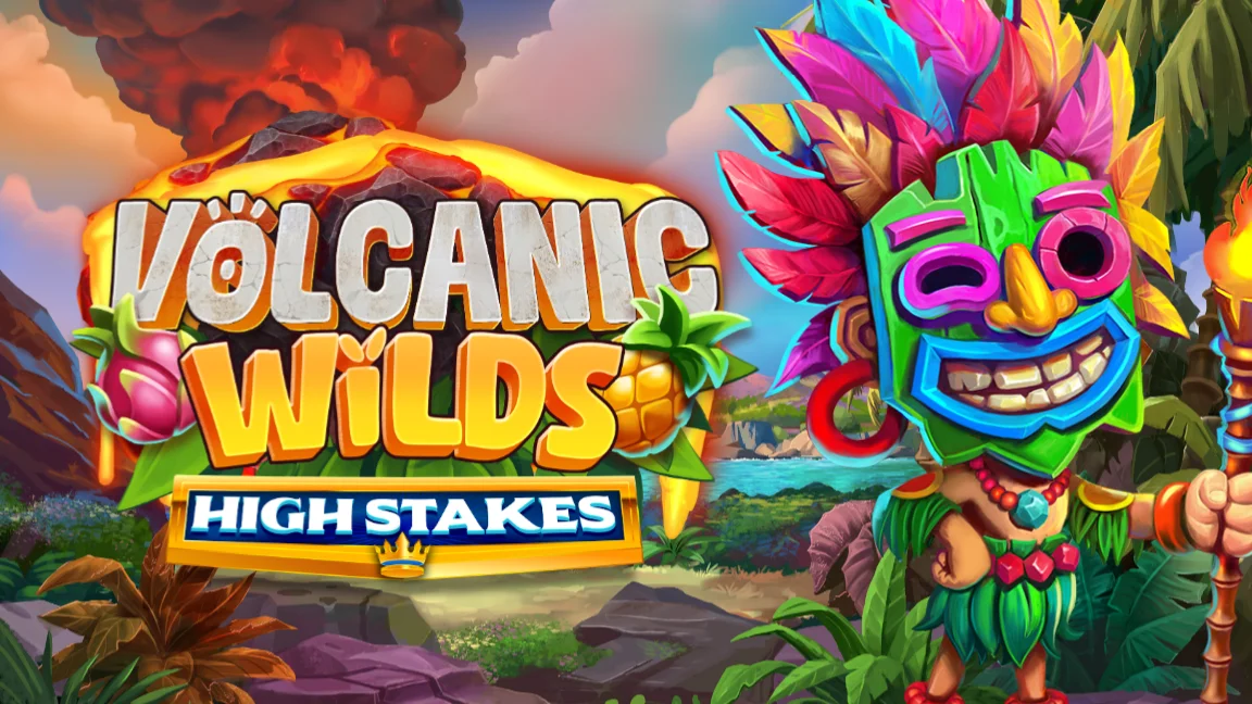 The promotional header for Volcanic Wilds High Stakes, an online slot game on Betty.ca.
