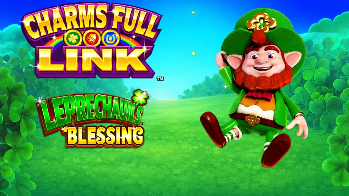 The promotional header for Charms Full Link Leprechaun's Blessing, an online slot game on Betty.ca.