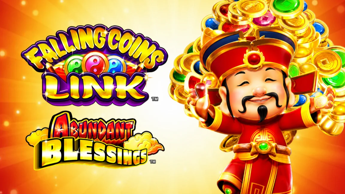 The promotional header for Falling Coins Link Abundant Blessings, an online slot game on Betty.ca.