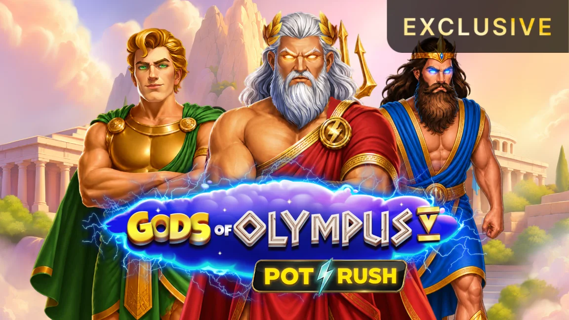 The promotional header for Gods of Olympus V, an online slot game on Betty.ca.