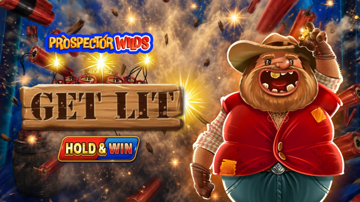 The promotional header for Prospector Wilds: Get Lit!, an online slot game on Betty.ca.