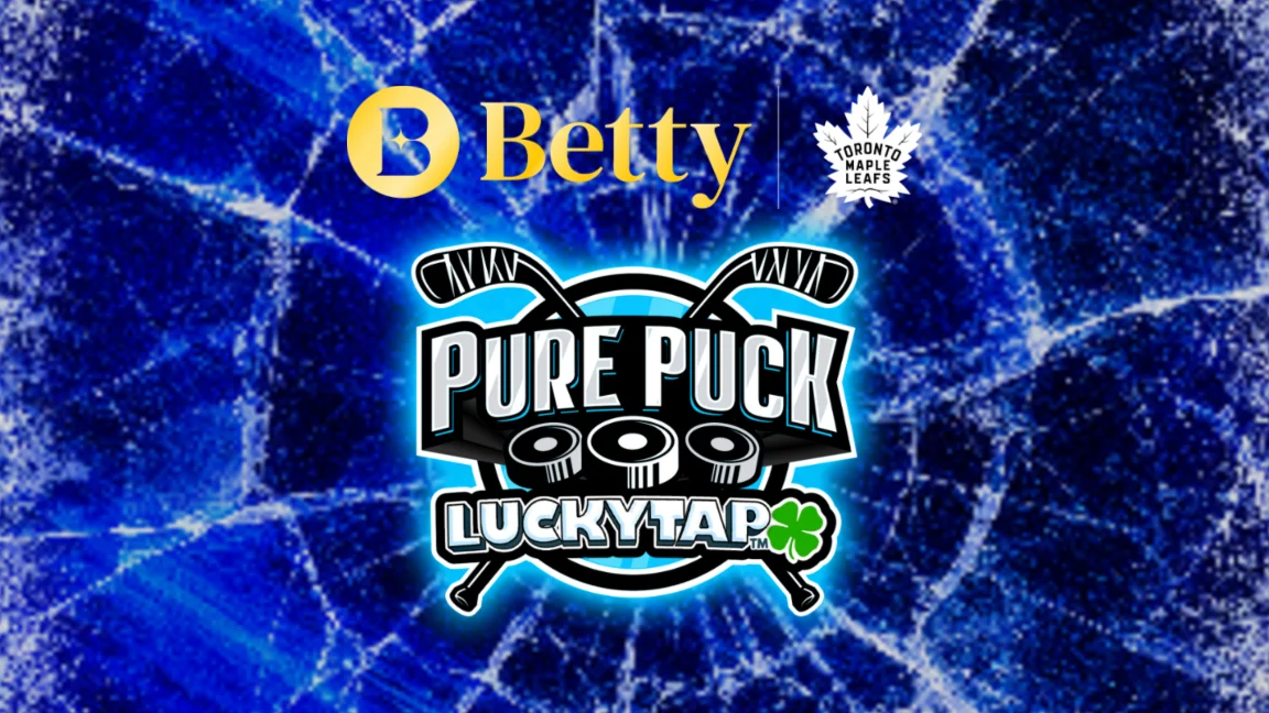 The promotional header for Maple Leafs Pure Puck LuckyTap™, an online slot game on Betty.ca.