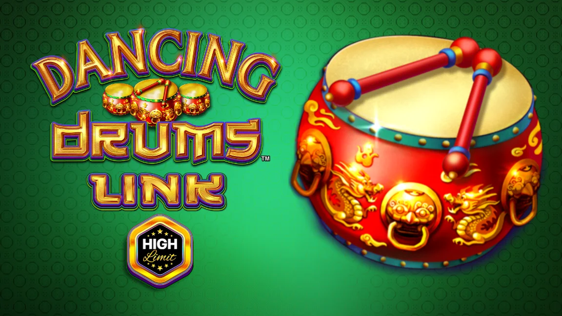 The promotional header for Dancing Drums Link High Limit, an online slot game on Betty.ca.