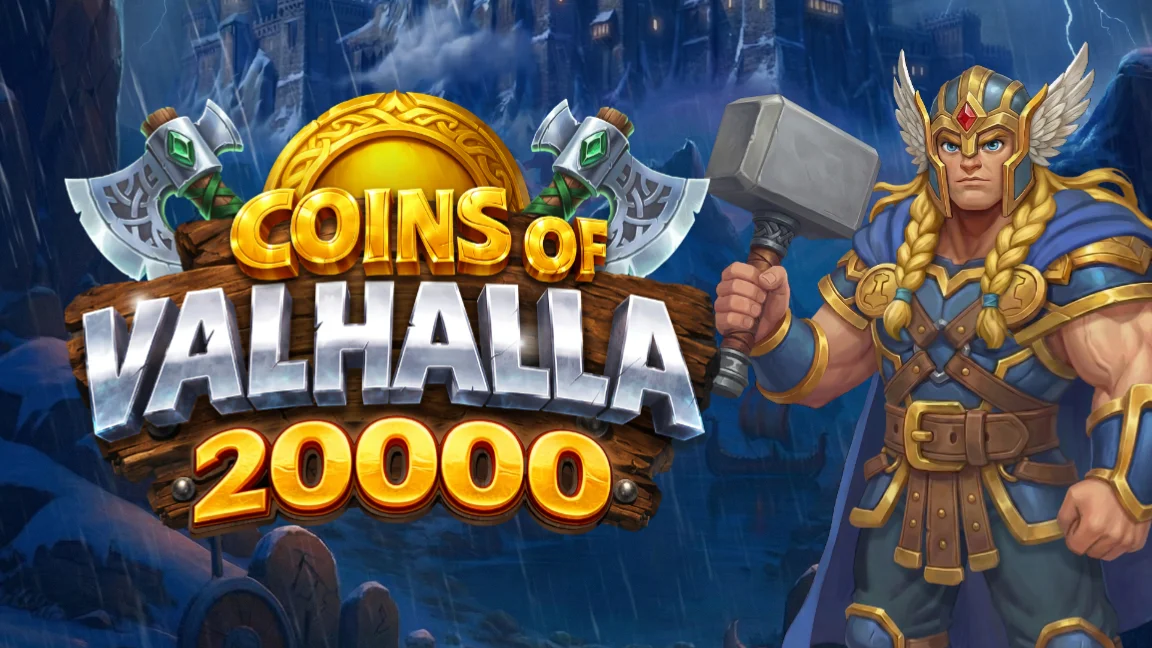 The promotional header for Coins of Valhalla 20,000, an online slot game on Betty.ca.