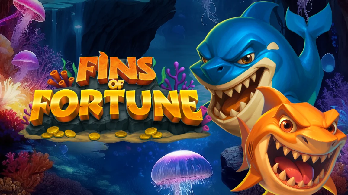 The promotional header for Fins of Fortune, an online slot game on Betty.ca.