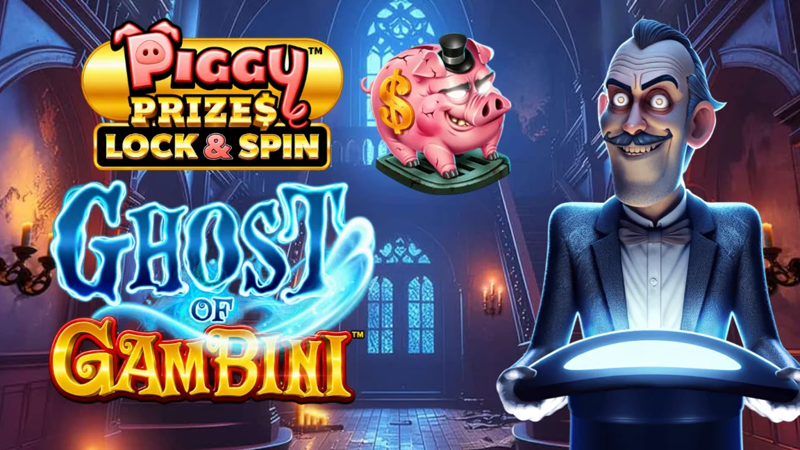 The promotional header for Piggy Prizes™ - Ghost of Gambini™ Buy Bonus, an online slot game on Betty.ca.