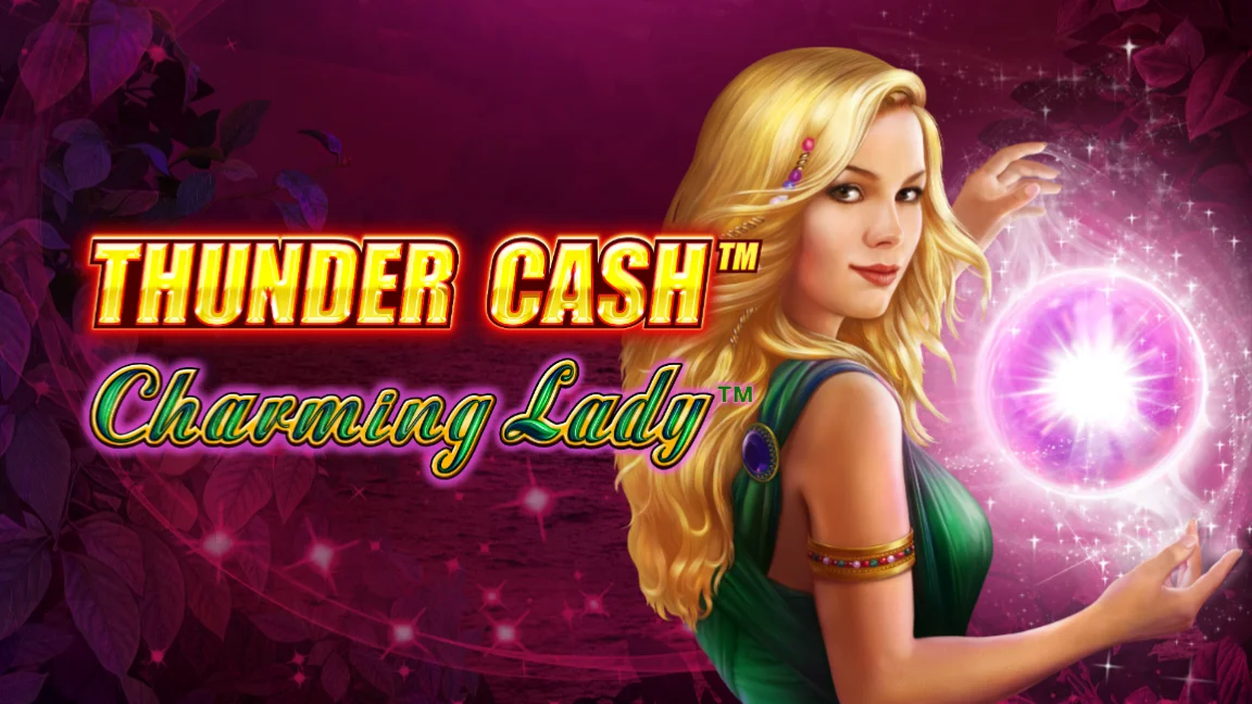 The promotional header for Thunder Cash™ - Charming Lady™, an online slot game on Betty.ca.