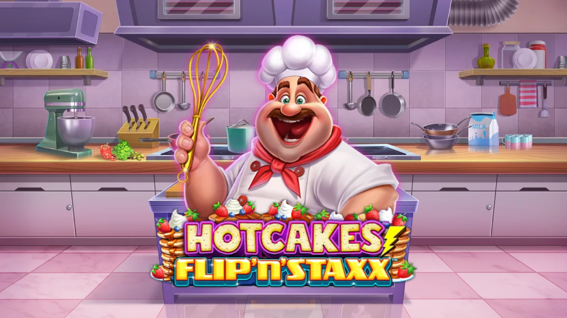 The promotional header for Hotcakes Flip'N'Staxx, an online slot game on Betty.ca.