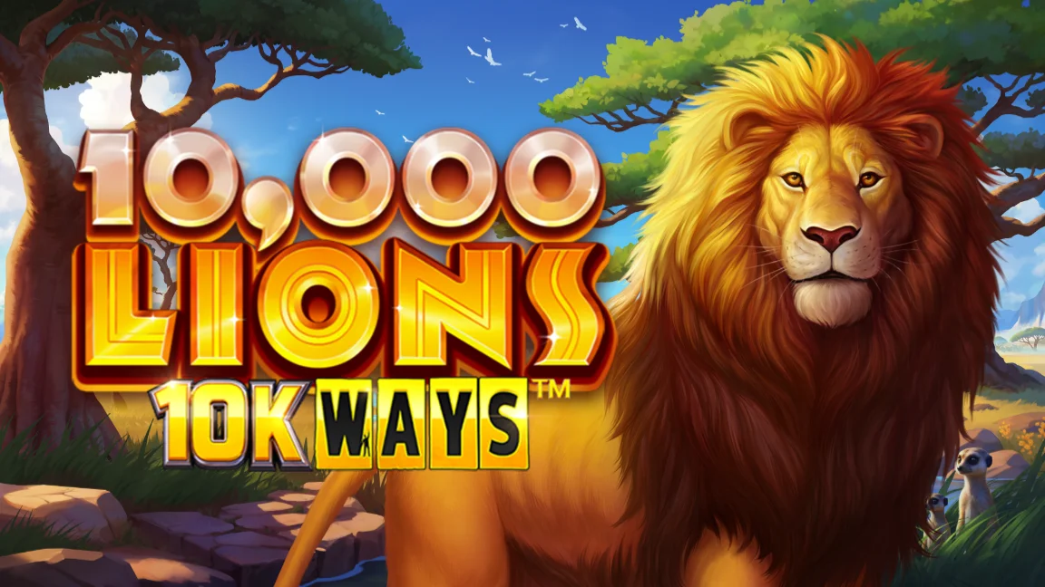 The promotional header for 10000 Lions 10k Ways, an online slot game on Betty.ca.