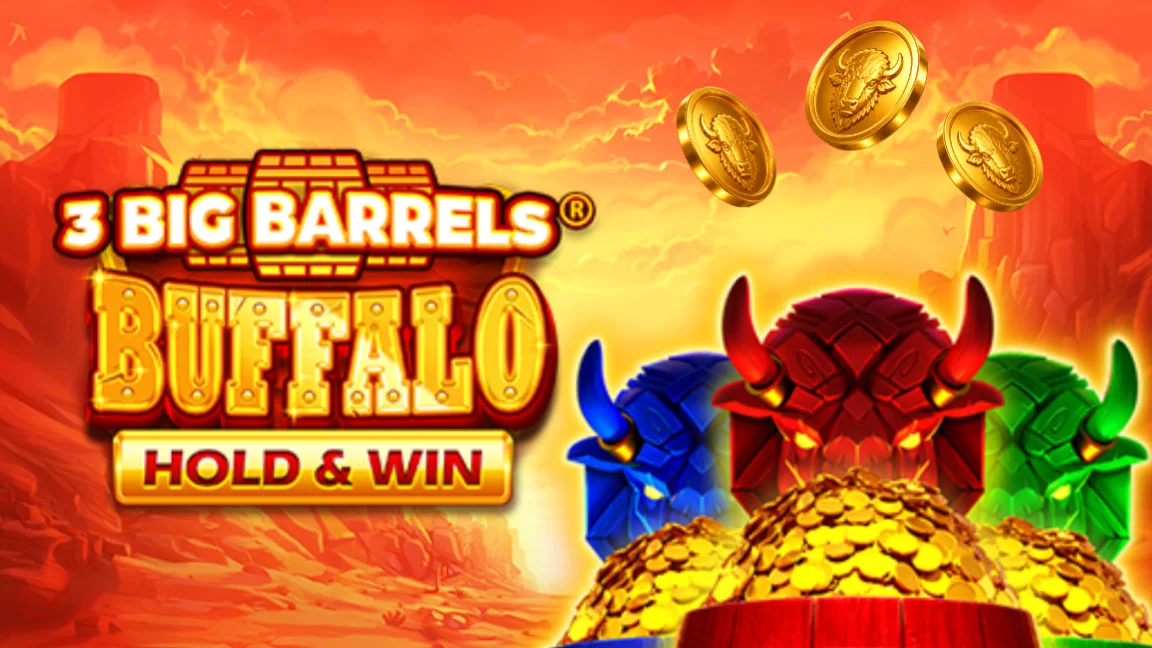 The promotional header for 3 Big Barrels Buffalo, an online slot game on Betty.ca.