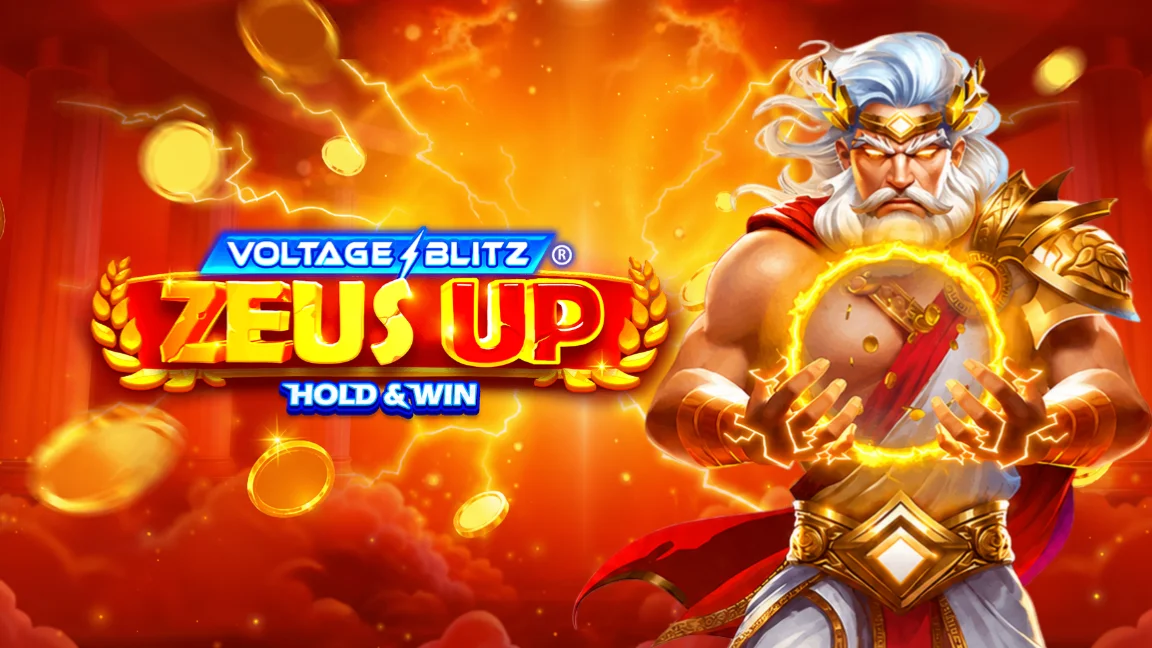 The promotional header for Voltage Blitz Zeus Up, an online slot game on Betty.ca.