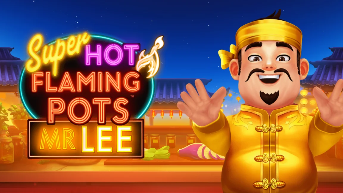 The promotional header for Super Hot Flaming Pots Mr Lee, an online slot game on Betty.ca.