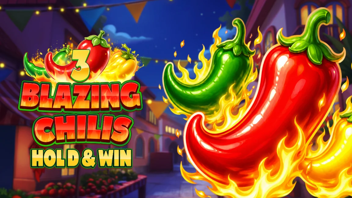 The promotional header for 3 Blazing Chilis: Hold & Win, an online slot game on Betty.ca.