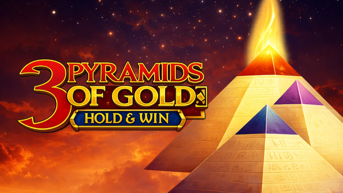 The promotional header for 3 Pyramids of Gold: Hold & Win, an online slot game on Betty.ca.