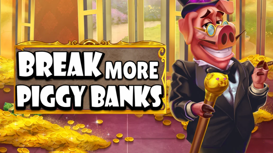 The promotional header for Break More Piggy Banks, an online slot game on Betty.ca.