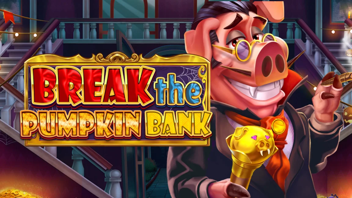 The promotional header for Break The Pumpkin Bank, an online slot game on Betty.ca.