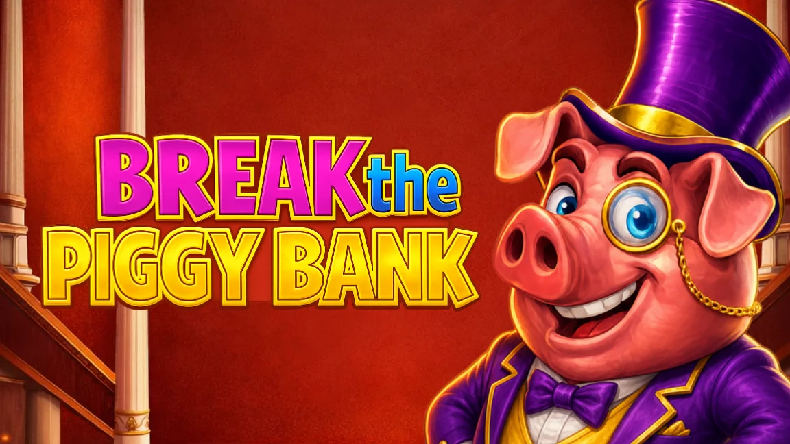 The promotional header for Break the Piggy Bank, an online slot game on Betty.ca.