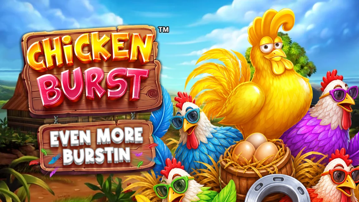 The promotional header for Chicken Burst Even More Burstin, an online slot game on Betty.ca.