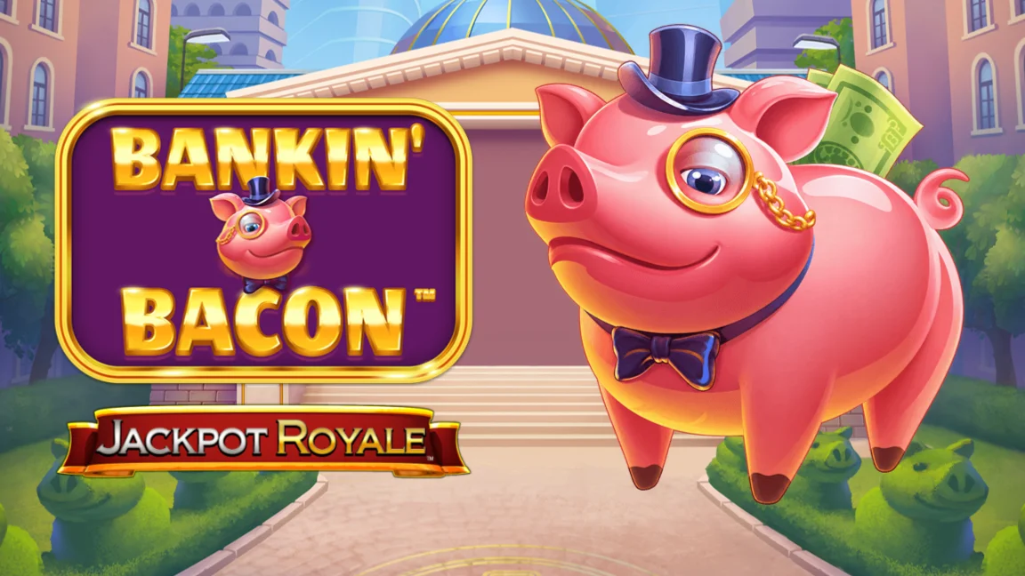 The promotional header for Bankin' Bacon Jackpot Royale, an online slot game on Betty.ca.