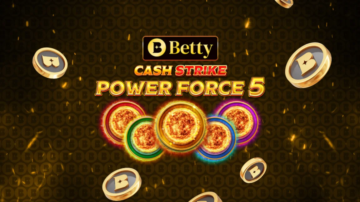 The promotional header for Betty Cash Strike Power Force 5, an online slot game on Betty.ca.