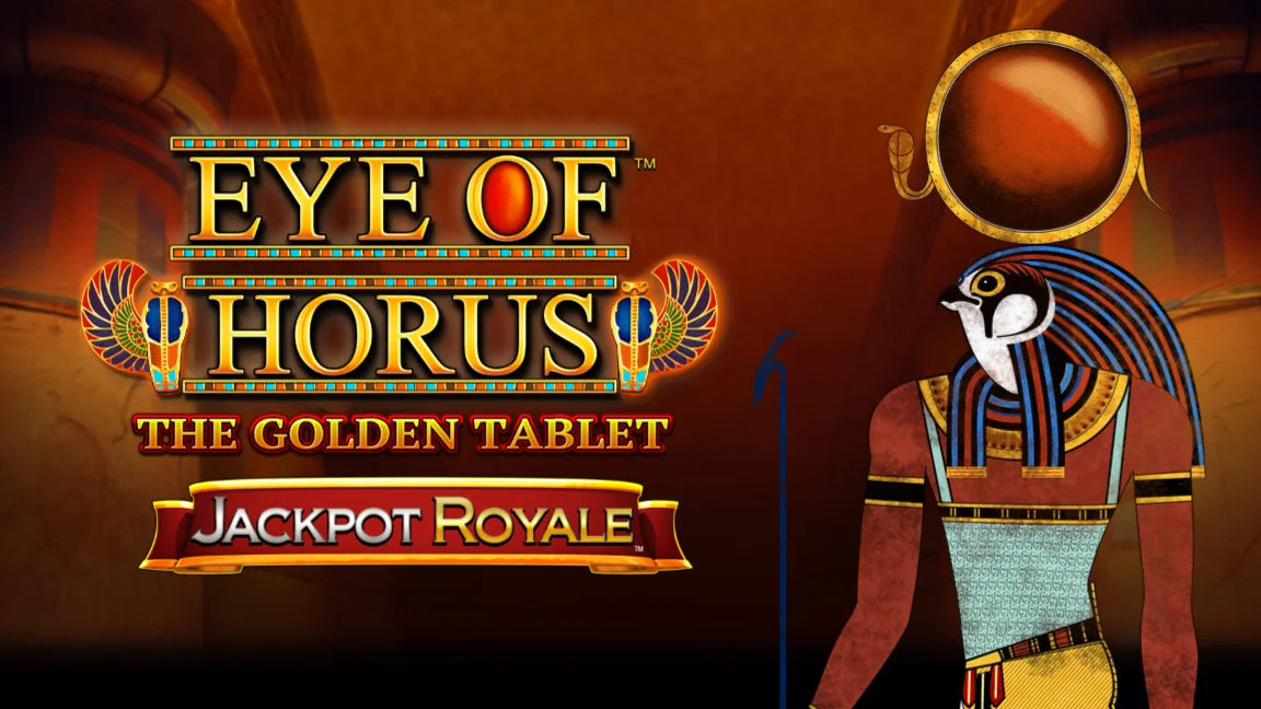 The promotional header for Eye of Horus The Golden Tablet Jackpot Royale, an online slot game on Betty.ca.