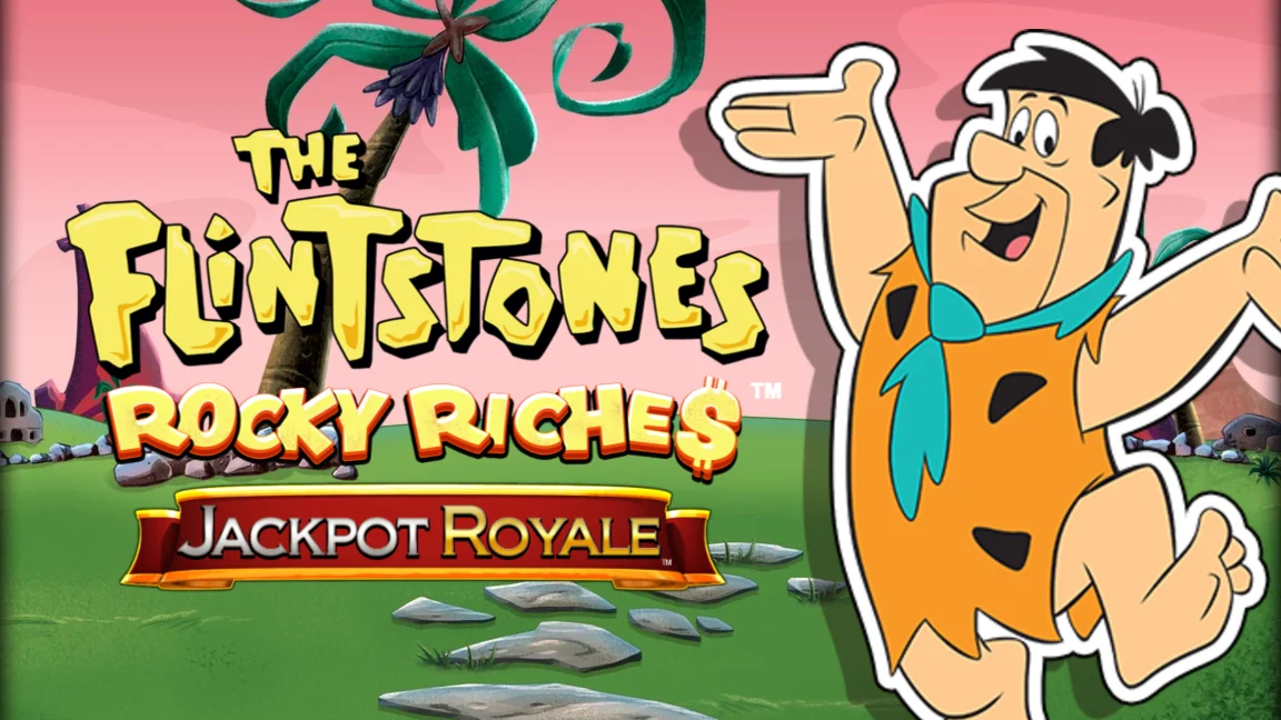 The promotional header for The Flintstones Rocky Riches Jackpot Royale, an online slot game on Betty.ca.