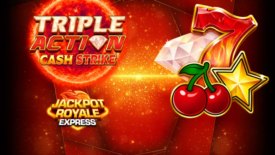 The promotional header for Triple Action Cash Strike Jackpot Royale Express, an online slot game on Betty.ca.