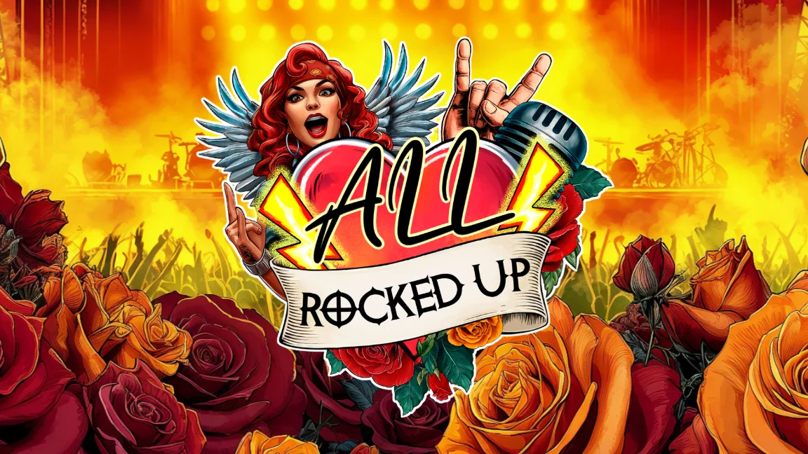 The promotional header for All Rocked Up, an online slot game on Betty.ca.