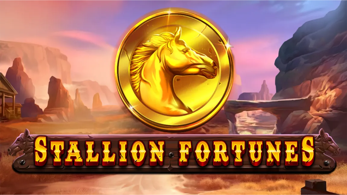 The promotional header for Stallion Fortunes, an online slot game on Betty.ca.