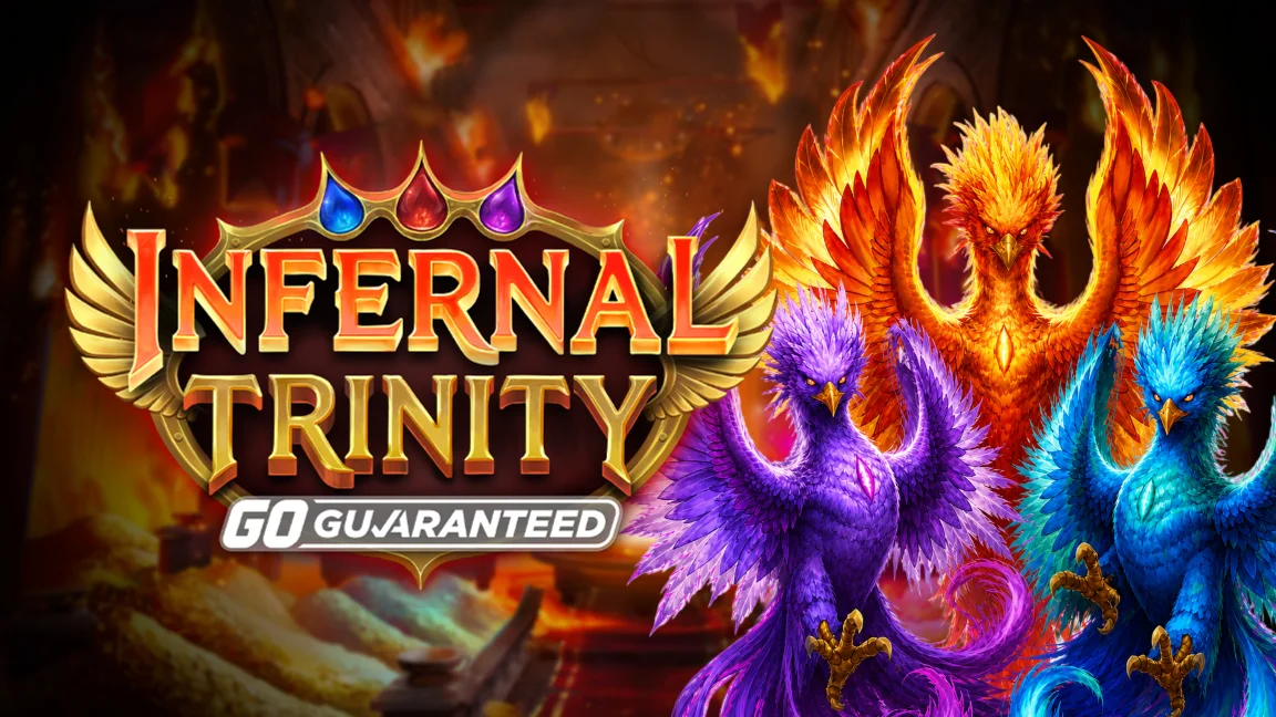 The promotional header for Infernal Trinity GO Guaranteed, an online slot game on Betty.ca.