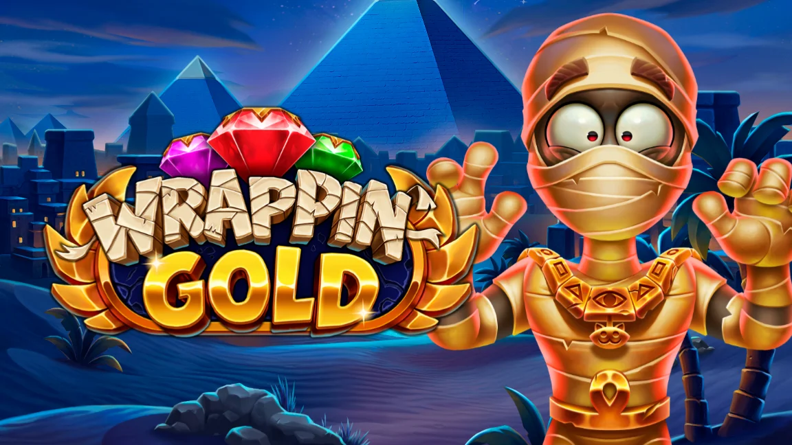 The promotional header for Wrappin’ Gold, an online slot game on Betty.ca.