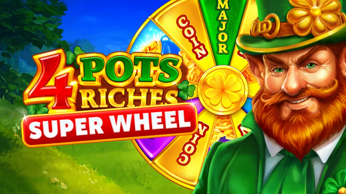 The promotional header for 4 Pots Riches: Super Wheel, an online slot game on Betty.ca.