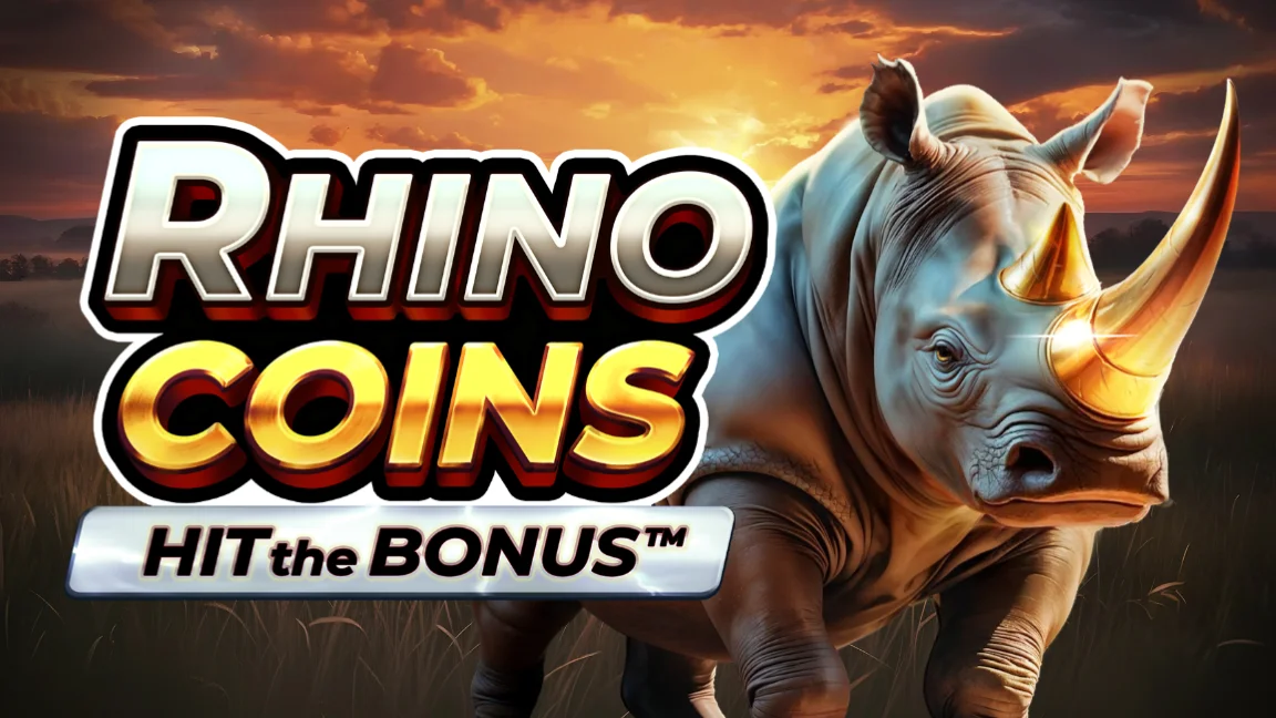 The promotional header for Rhino Coins: Hit the Bonus, an online slot game on Betty.ca.