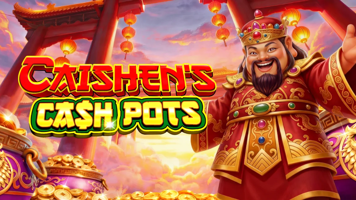The promotional header for Caishen’s Cash Pots, an online slot game on Betty.ca.