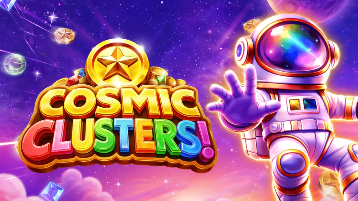 The promotional header for Cosmic Clusters!, an online slot game on Betty.ca.
